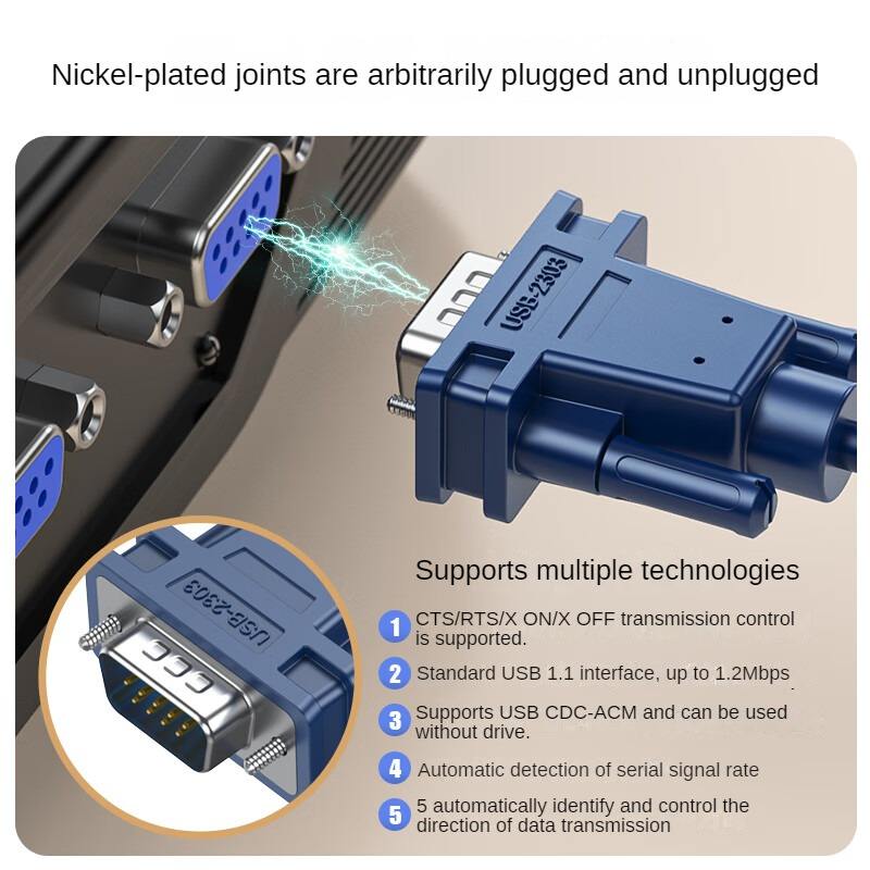 1.2 मीटर USB 2.0 से RS232 सीरियल पोर्ट एडाप्टर, DB9 केबल (PVC आउटर कवर, टिनड कॉपर कंडक्टर)
