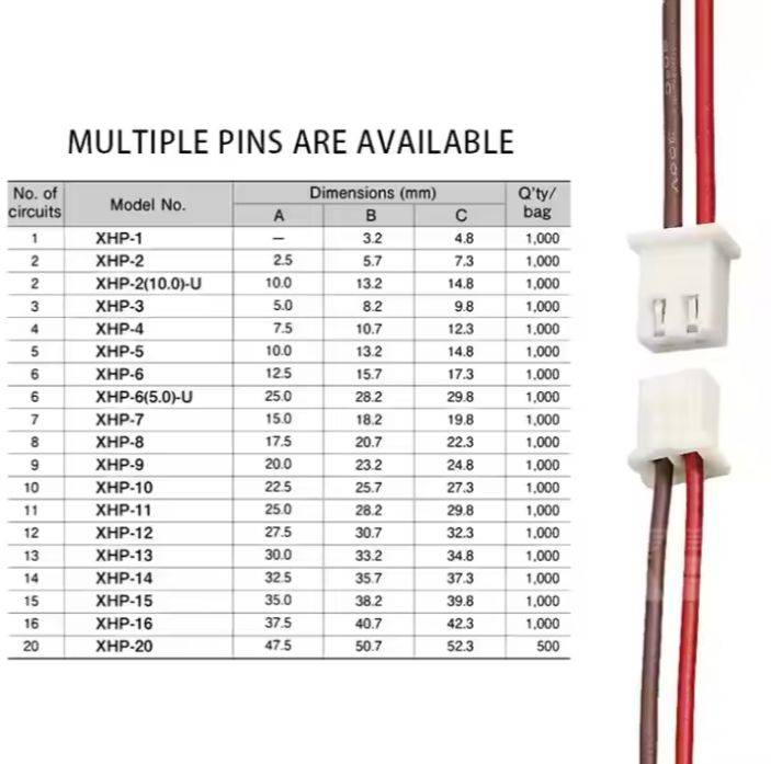 कस्टम JST XH 2.54mm केबल हार्नेस 2/3/4 पिन कनेक्टर PA66 ड्रोन इलेक्ट्रॉनिक्स के लिए