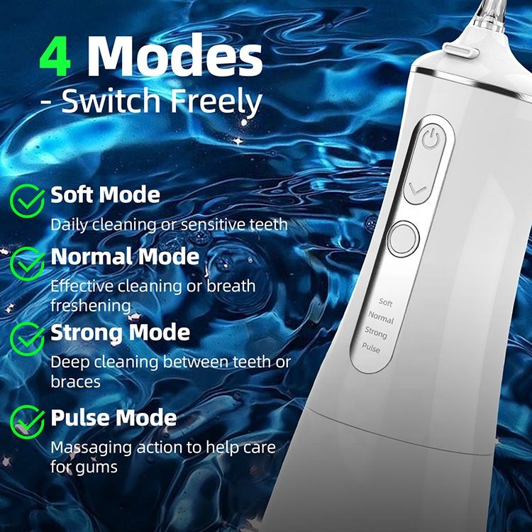स्मार्ट पोर्टेबल वॉटर फ्लॉसर 4 मोड 300ml 1500mAh रिचार्जेबल