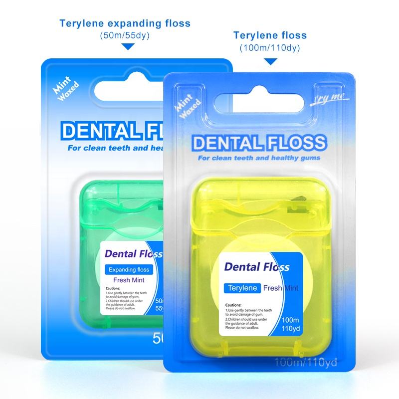Eco-Friendly Mint Waxed Dental Floss | 50m Customizable Expanding Terylene Floss