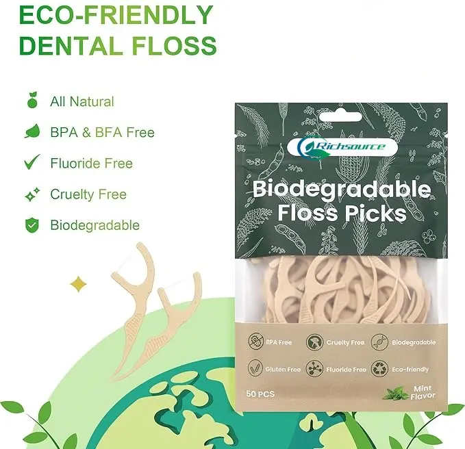 Eco-Friendly Bamboo Charcoal Dental Floss Picks | Custom Vegan Oral Care