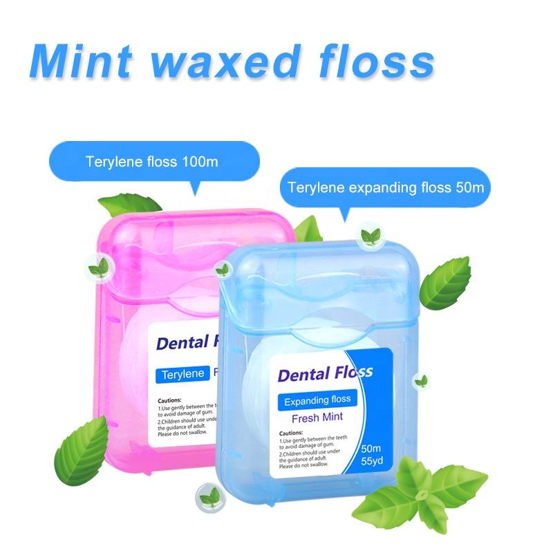 Eco-Friendly Mint Waxed Dental Floss | 50m Customizable Expanding Terylene Floss