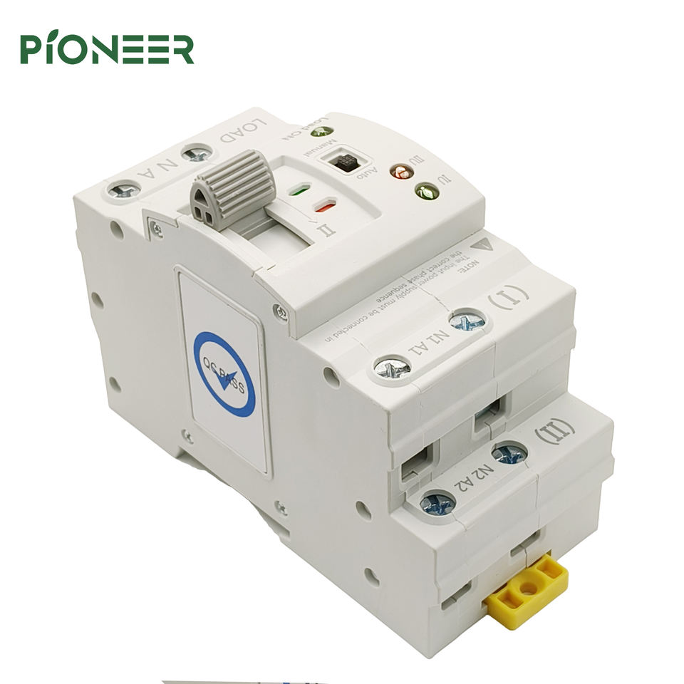 2-Pole 63A DIN Rail Dual Power Automatic Transfer Switch for Solar Systems