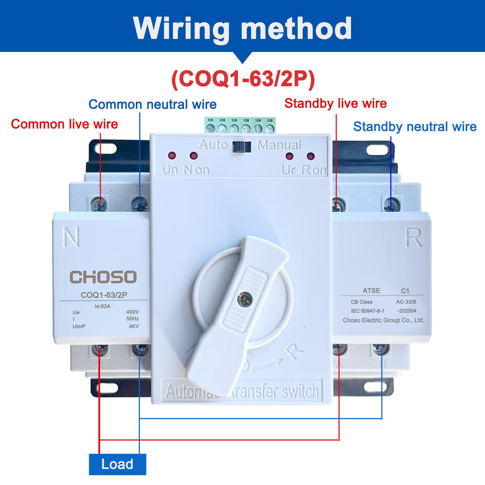 Domestique CHOSO COQ1-63/2P 63A 2P Coated Back Paper 5kA/6kA Breaking Capacity CB ATS Automatic Transfer Switch 400V