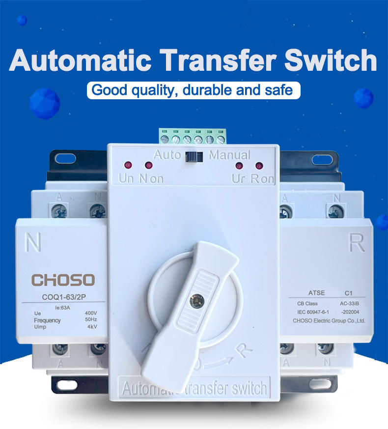 Domestique CHOSO COQ1-63/2P 63A 2P Coated Back Paper 5kA/6kA Breaking Capacity CB ATS Automatic Transfer Switch 400V