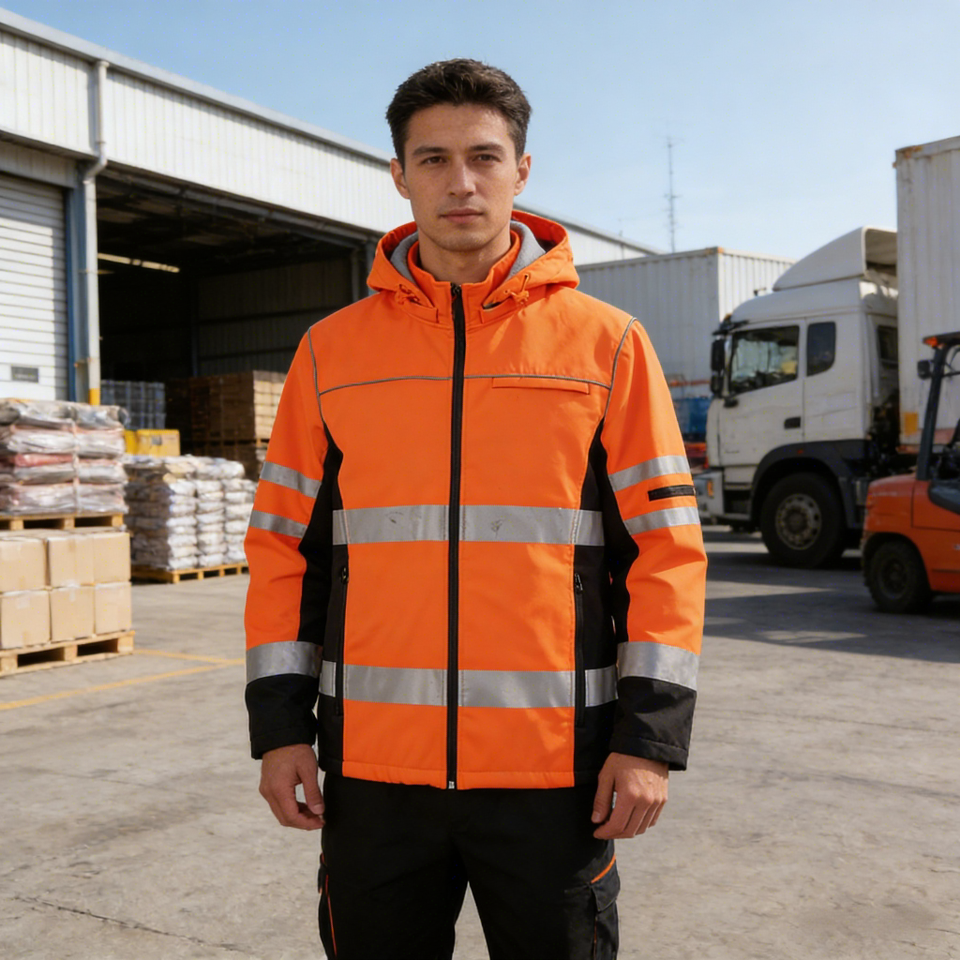 Durable Waterproof Softshell High Visibility Jacket with Detachable Hood, Zipper, Reflective, Custom Logo, ANSI Class 3