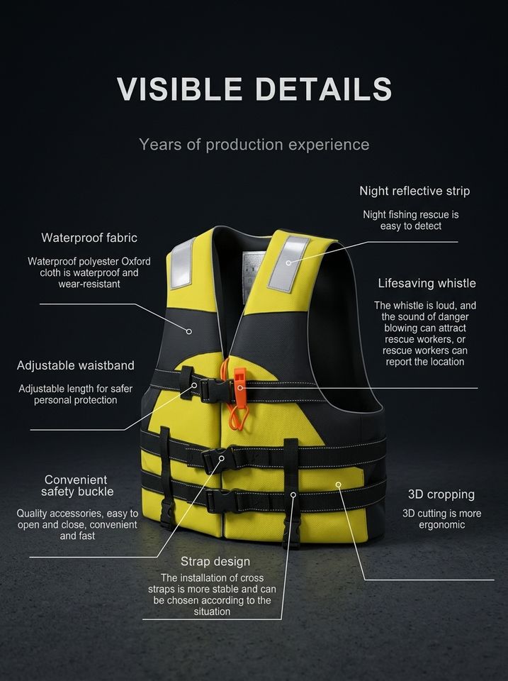 Premium Neoprene Life Jacket for Adults | High Buoyancy Swim Vest with Triple Buckles & Whistle