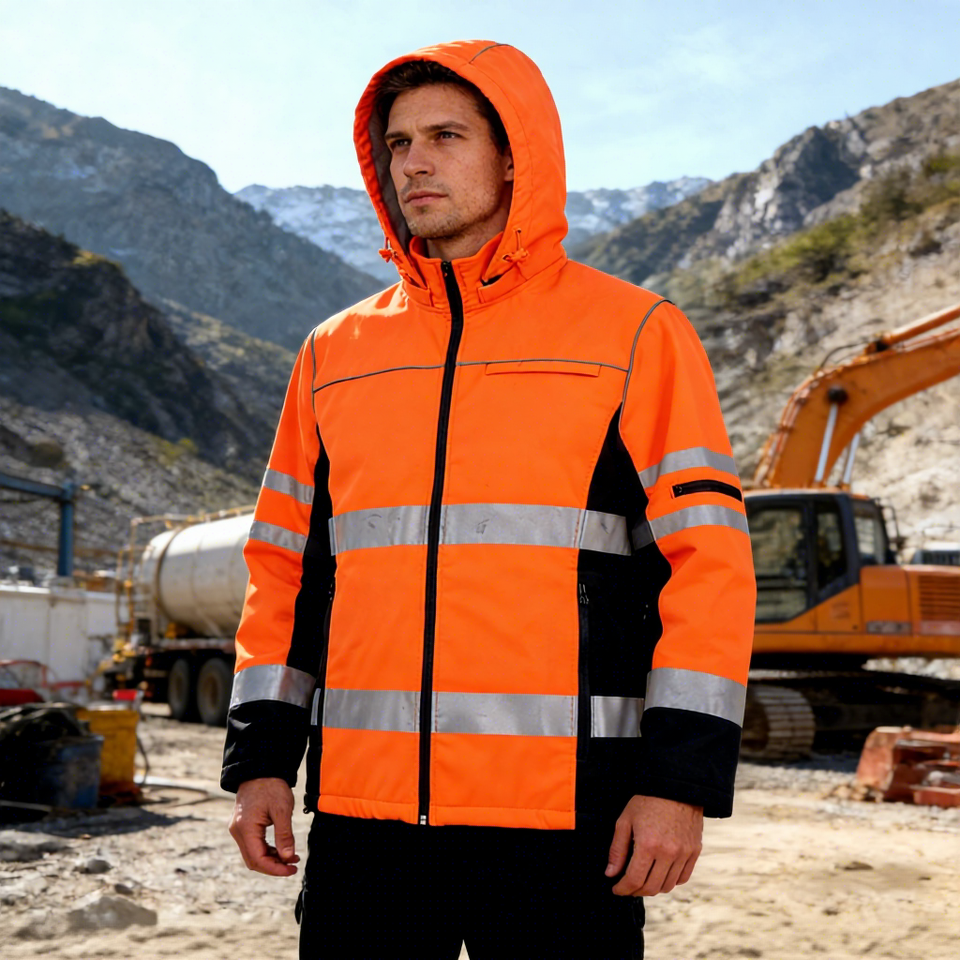 Durable Waterproof Softshell High Visibility Jacket with Detachable Hood, Zipper, Reflective, Custom Logo, ANSI Class 3