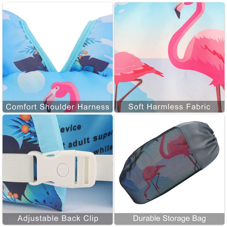 Custom Flamingo Kids Swim Vest | Neoprene Life Jacket with Adjustable Buckle