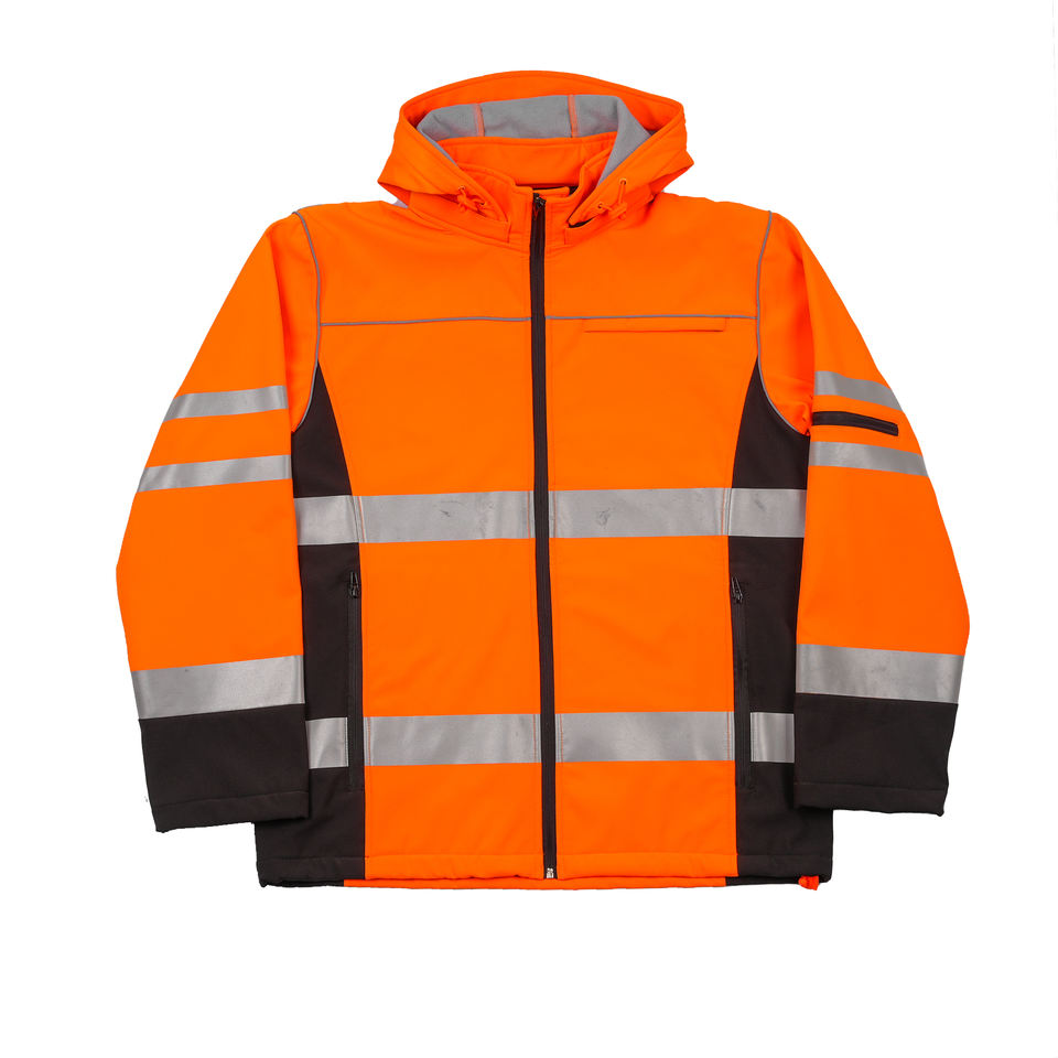 Durable Waterproof Softshell High Visibility Jacket with Detachable Hood, Zipper, Reflective, Custom Logo, ANSI Class 3
