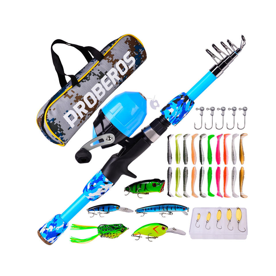 Portable Telescopic Fishing Rod & Reel Kit for Kids - Spincast Reel, Tackle Box Included
