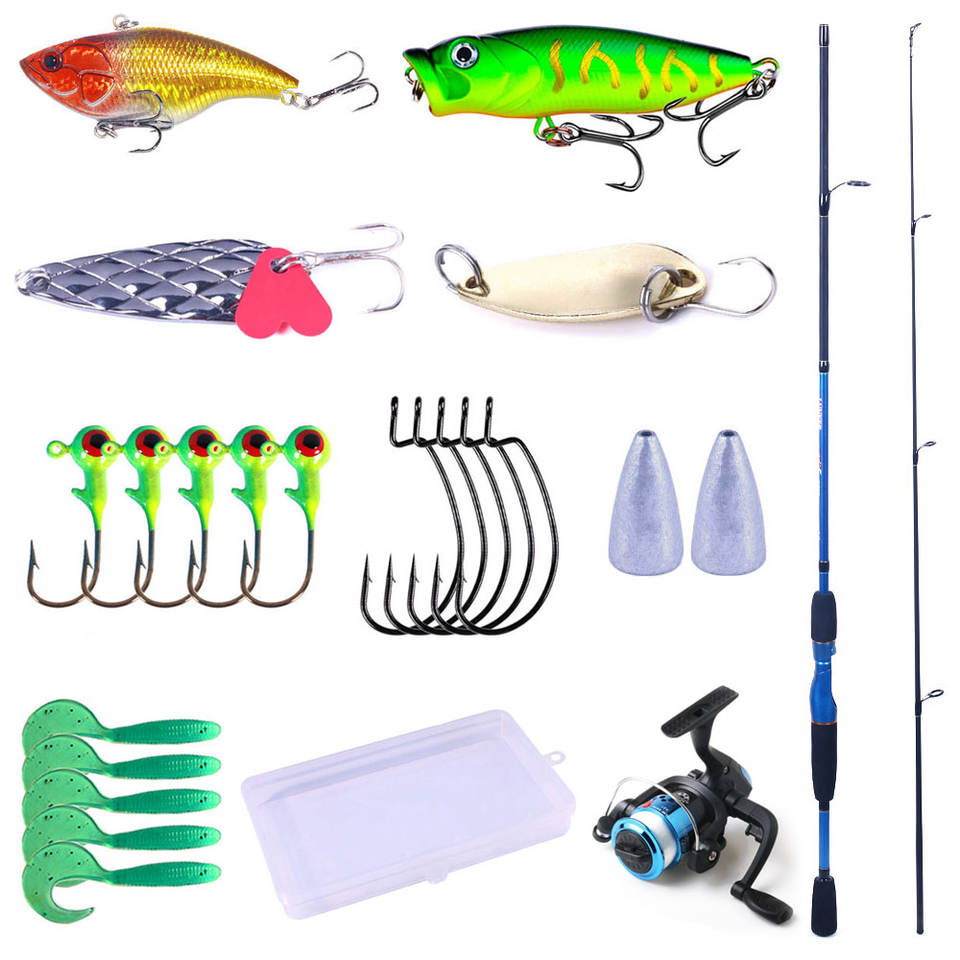 1.8m Carbon Fiber Fishing Rod & Reel Combo Full Kit with Lure Bait Hooks Tackle Box Set for Freshwater Saltwater