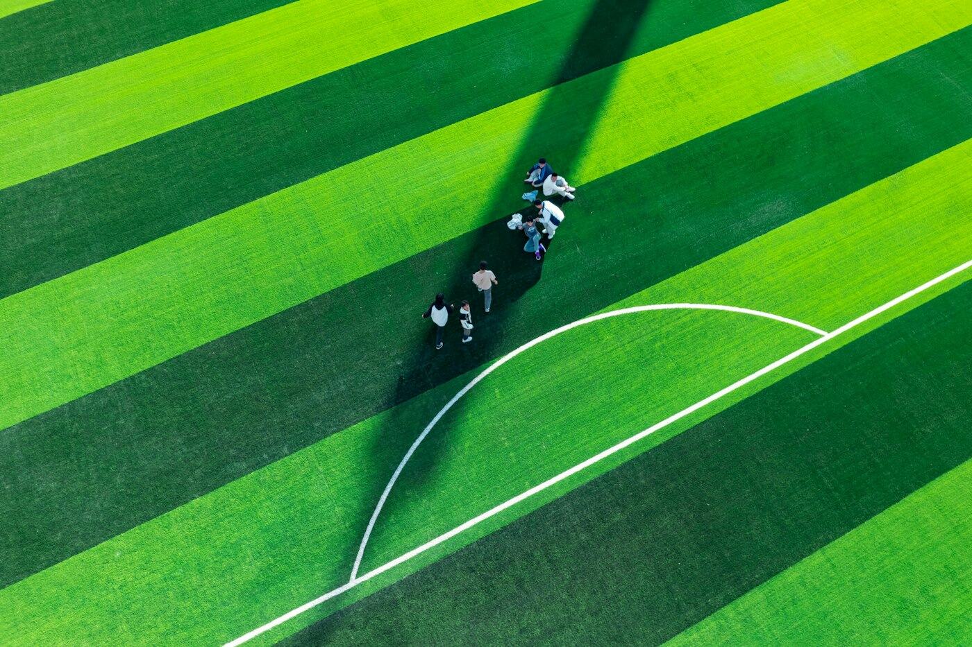 Aerial view of a completed synthetic turf field