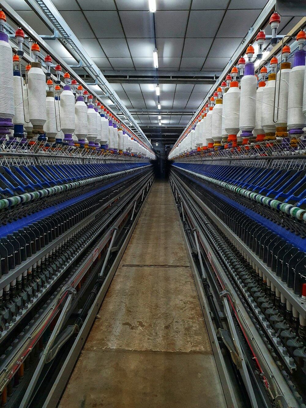 Yarn spools on the creel
