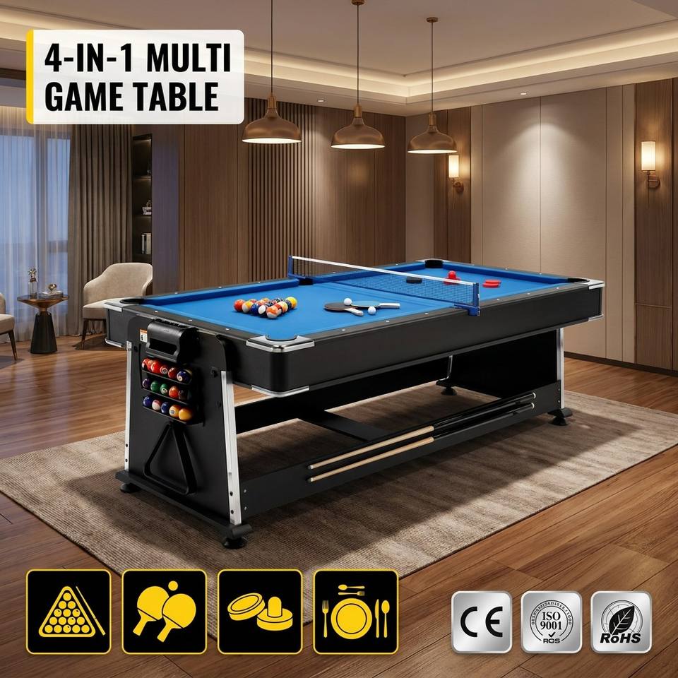 SZX 4-in-1 Multi Game Table: Pool, Air Hockey, Table Tennis, Dining | Commercial Grade MDF
