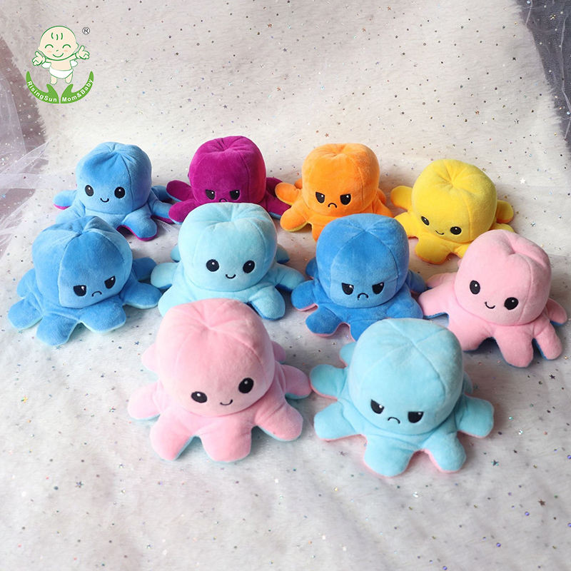 Reversible Plush Octopus Doll - Flip Moods, Soft Stuffed Toy for Kids & Decor