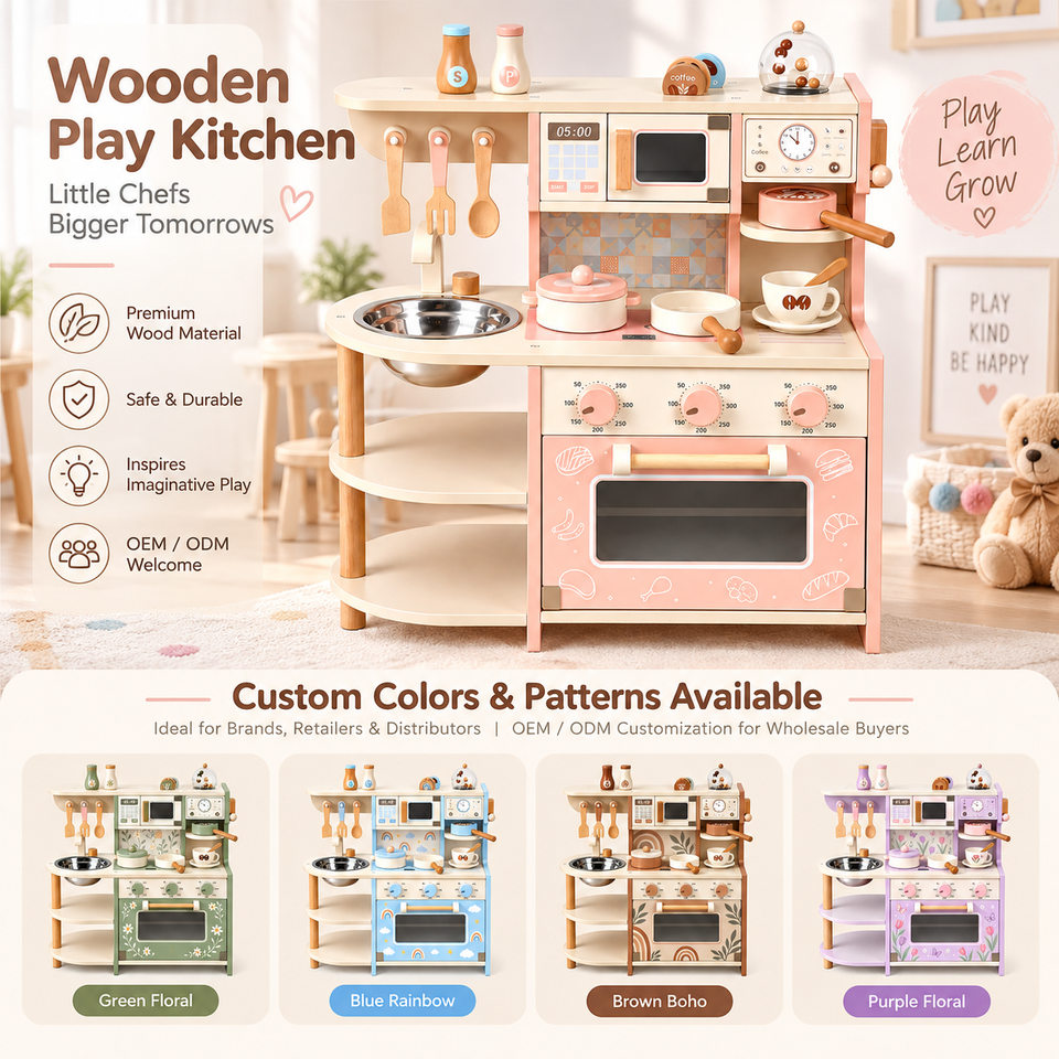 Wooden Play Kitchen Set for Kids | Early Educational Role Play Cooking Toys | MDF Pretend Food & Vegetable Set