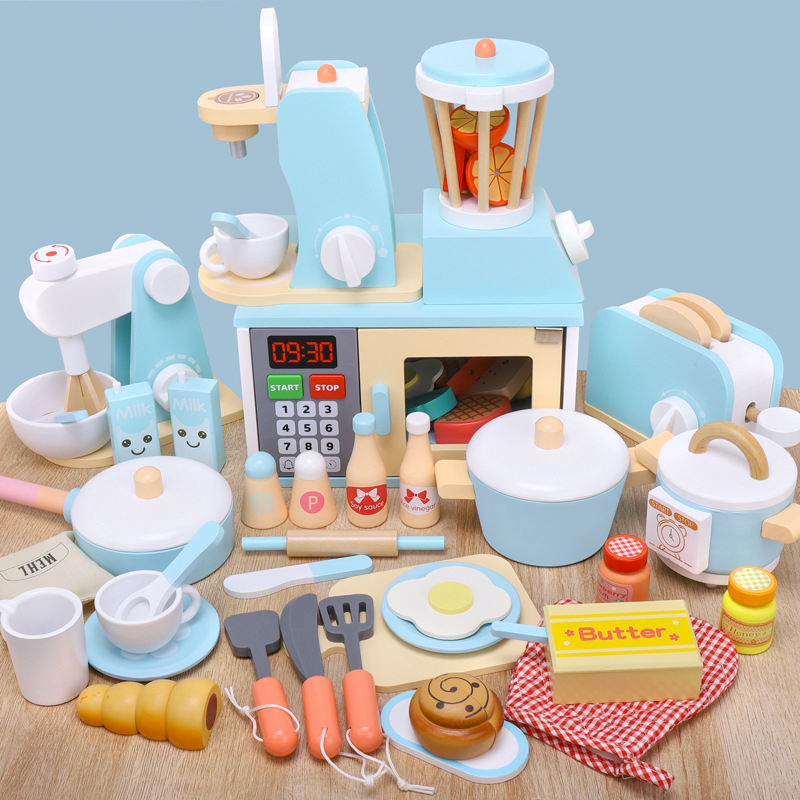 Eco-Friendly Wooden Kitchen Toy Set with Mixer & Fruit for Pretend Play