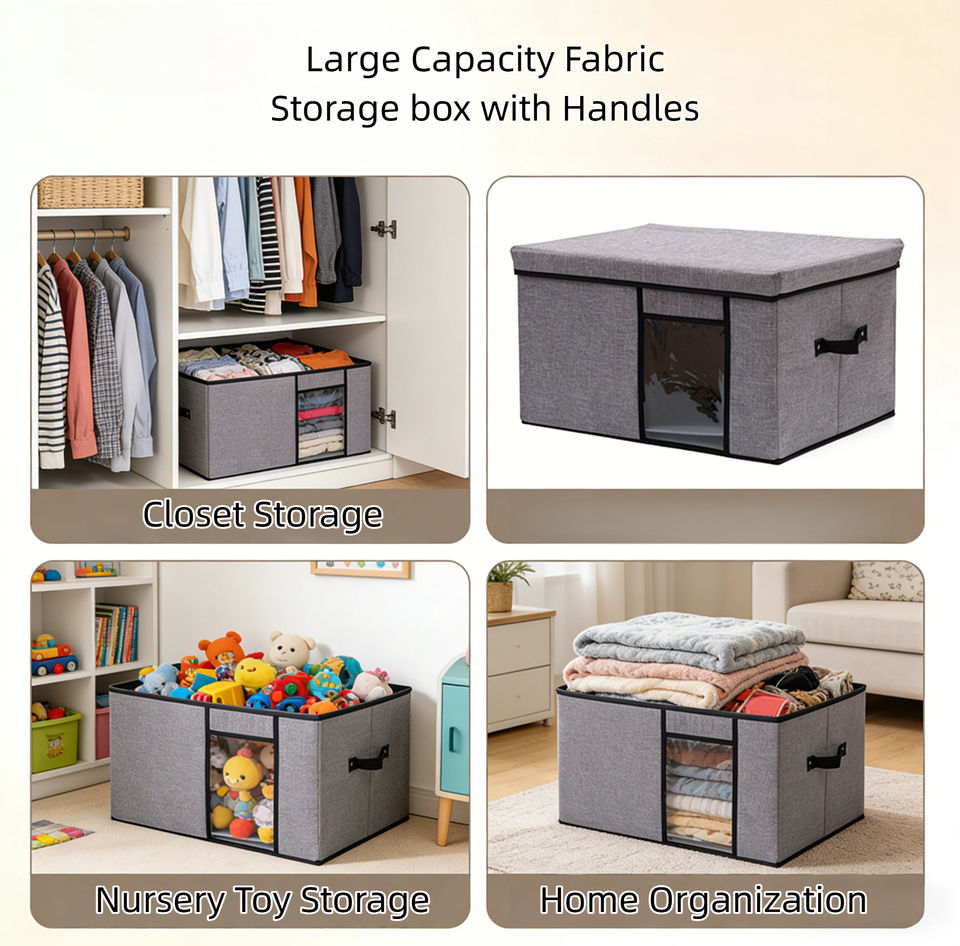 Large Capacity Foldable Fabric Storage Boxes with Lids, Clear Window & Reinforced Handles