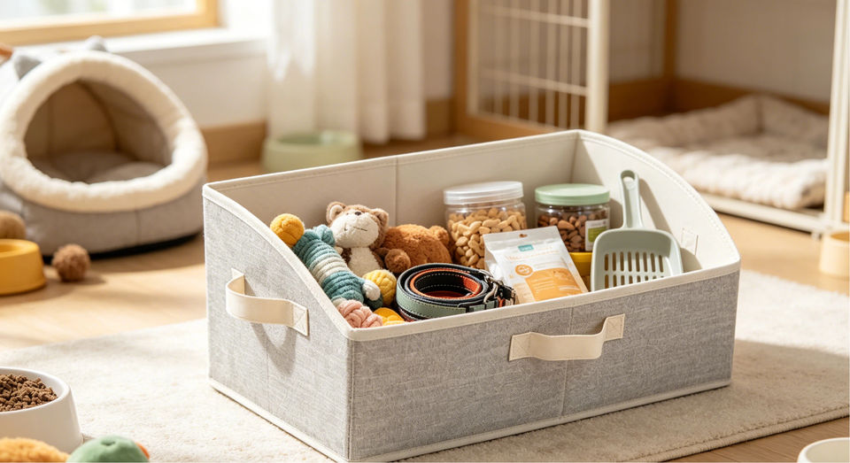 Trapezoid Fabric Storage Bin with Handles | Arc Opening Pantry Organizer