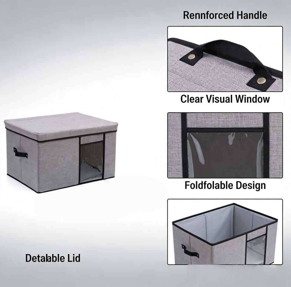 Large Capacity Foldable Fabric Storage Boxes with Lids, Clear Window & Reinforced Handles
