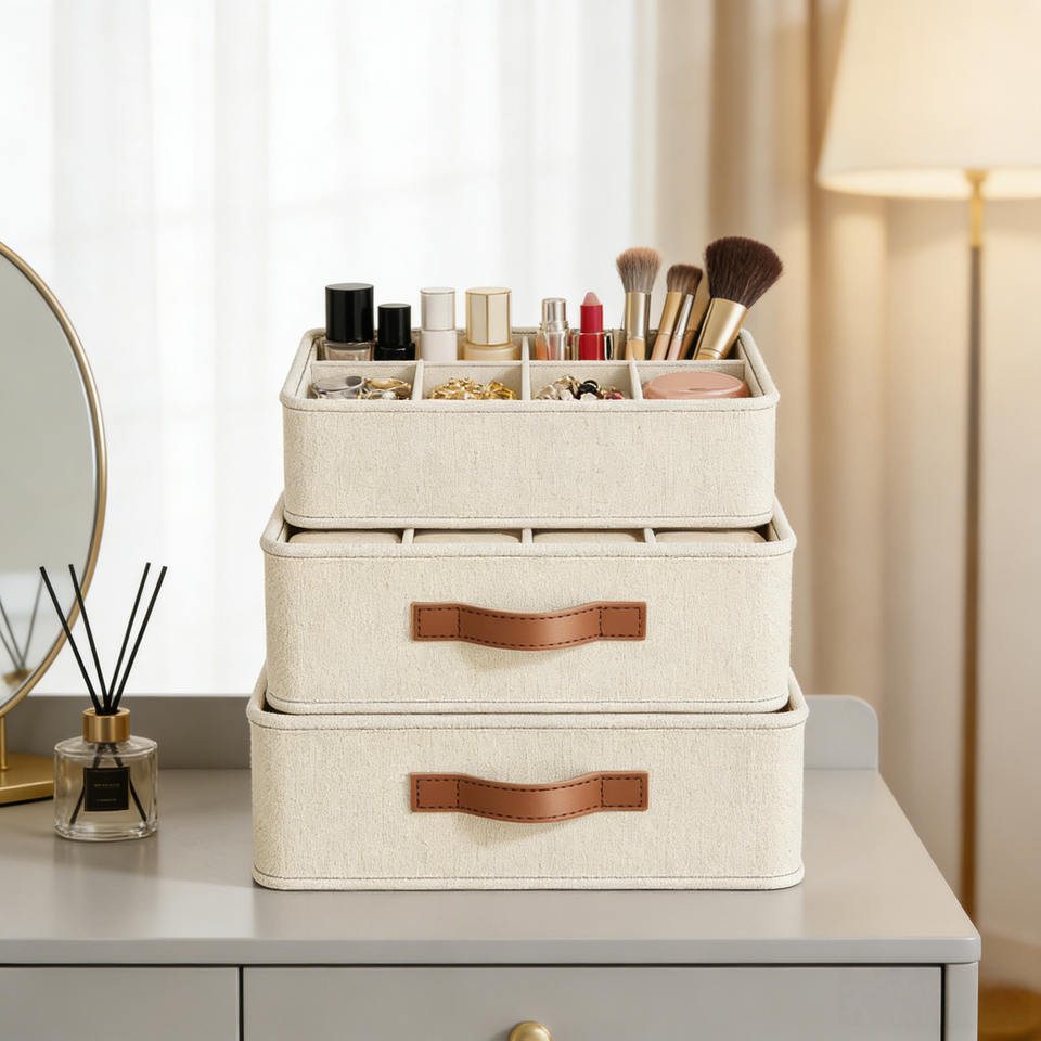 3-Pack Fabric Drawer Organizer Set – Divided Closet Storage Boxes for Socks, Underwear & Bras