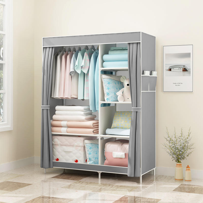 Foldable DIY Metal Multi Compartment Non-Woven Cloth Wardrobe - Portable Clothes Storage