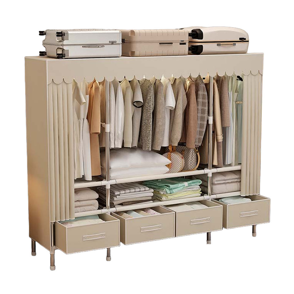 Upgraded Steel Wardrobe with 4 Drawers – 140cm Wide Sturdy Closet Organizer, Full-Zip Design for Bedroom Storage