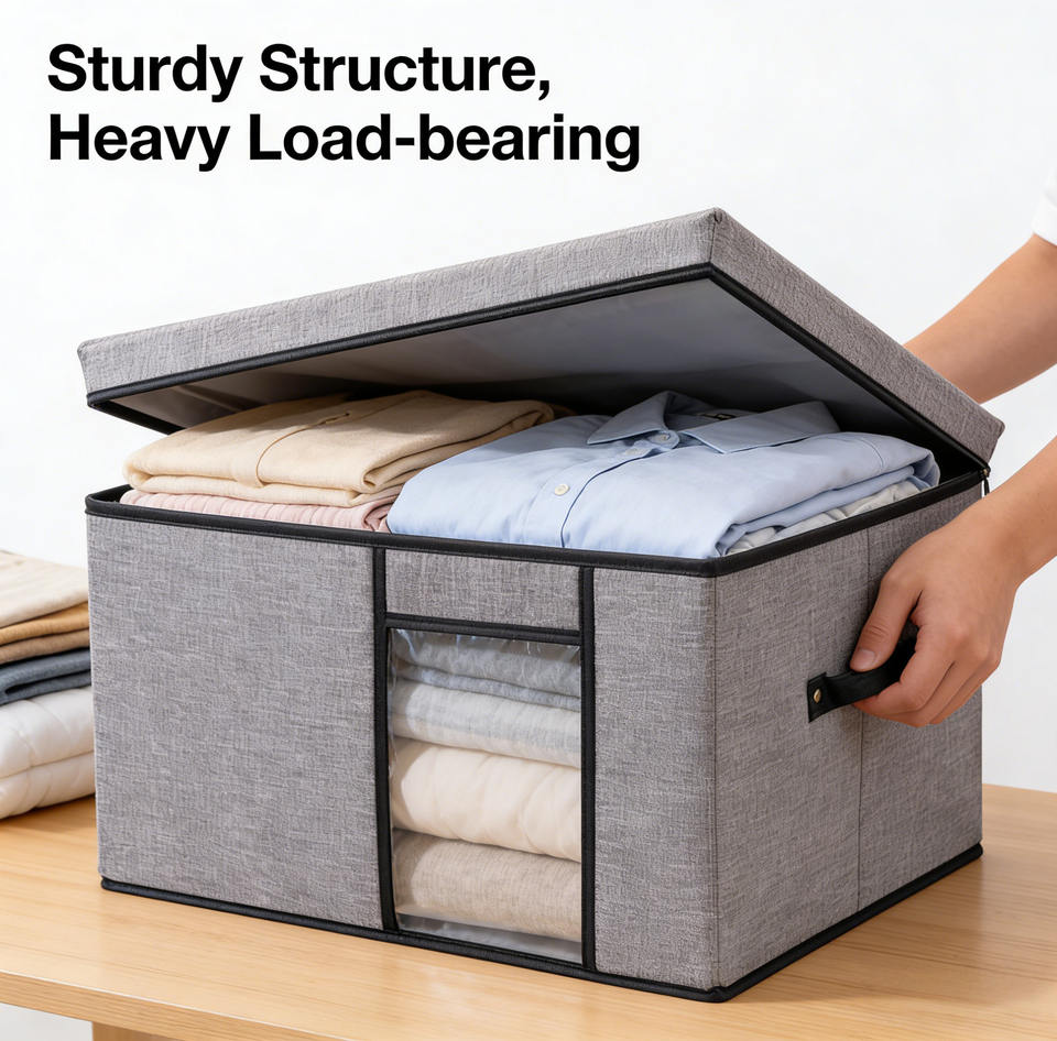 Large Capacity Foldable Fabric Storage Boxes with Lids, Clear Window & Reinforced Handles