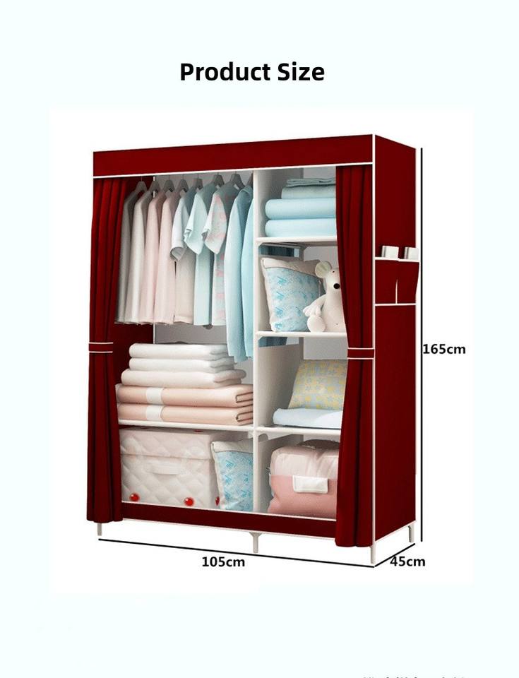Foldable DIY Metal Multi Compartment Non-Woven Cloth Wardrobe - Portable Clothes Storage