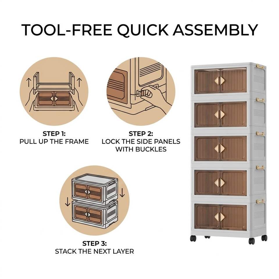 1-Layer Folding Storage Cabinet | Modular Plastic Organizer for Clothes, Toys, Shoes | Wholesale Supply
