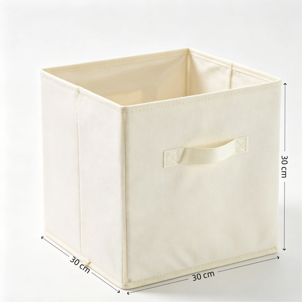 Large Capacity Foldable Cream Fabric Storage Cubes with Reinforced Handles