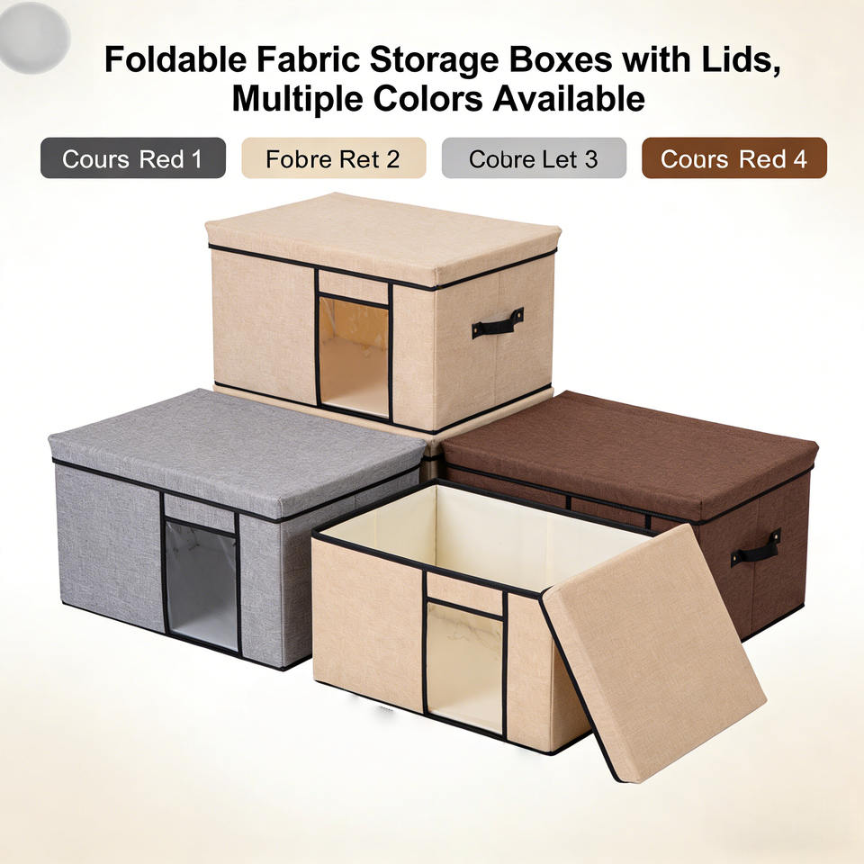 Large Capacity Foldable Fabric Storage Boxes with Lids, Clear Window & Reinforced Handles