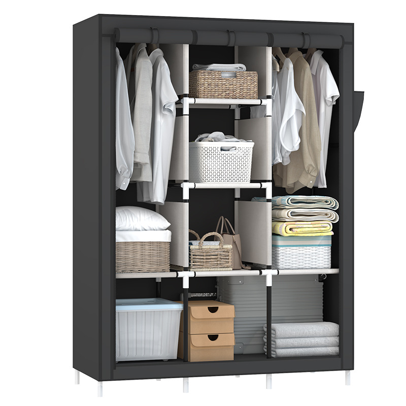 Foldable DIY Metal Multi Compartment Non-Woven Cloth Wardrobe - Portable Clothes Storage