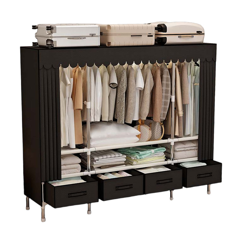 Upgraded Steel Wardrobe with 4 Drawers – 140cm Wide Sturdy Closet Organizer, Full-Zip Design for Bedroom Storage