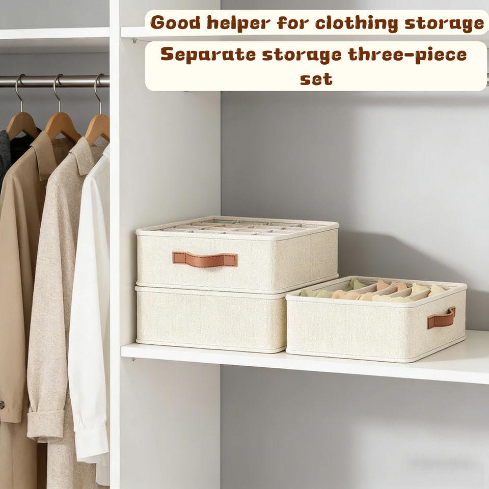 3-Piece Fabric Drawer Organizer Set with Dividers for Underwear, Socks & Closet Storage