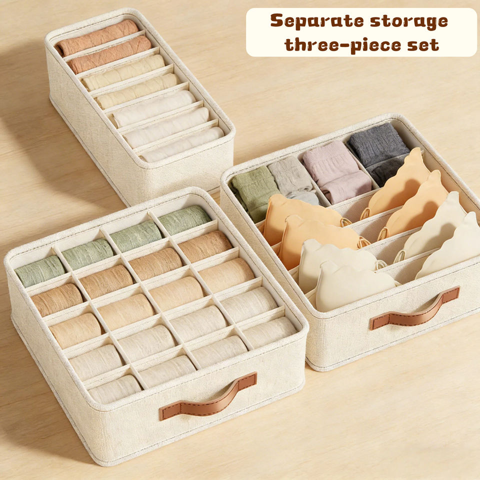 3-Piece Fabric Drawer Organizer Set with Dividers for Underwear, Socks & Closet Storage