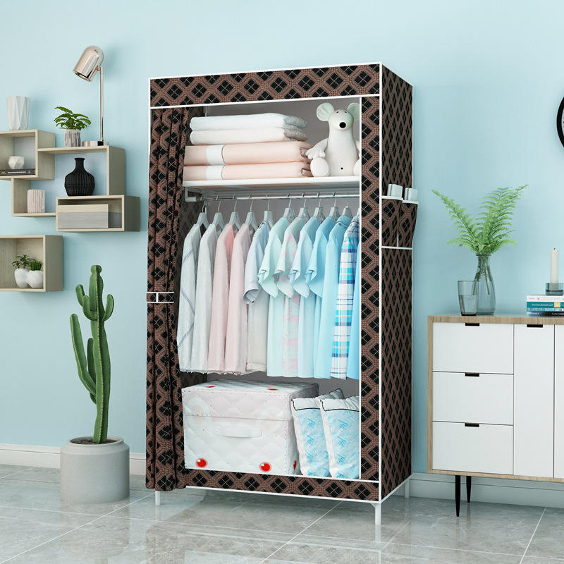 Foldable DIY Metal Multi Compartment Non-Woven Cloth Wardrobe - Portable Clothes Storage