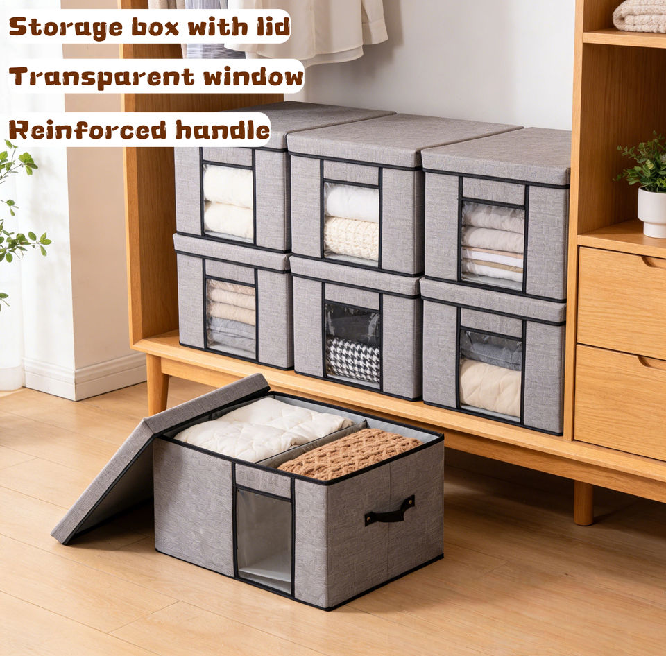 Large Capacity Foldable Fabric Storage Boxes with Lids, Clear Window & Reinforced Handles