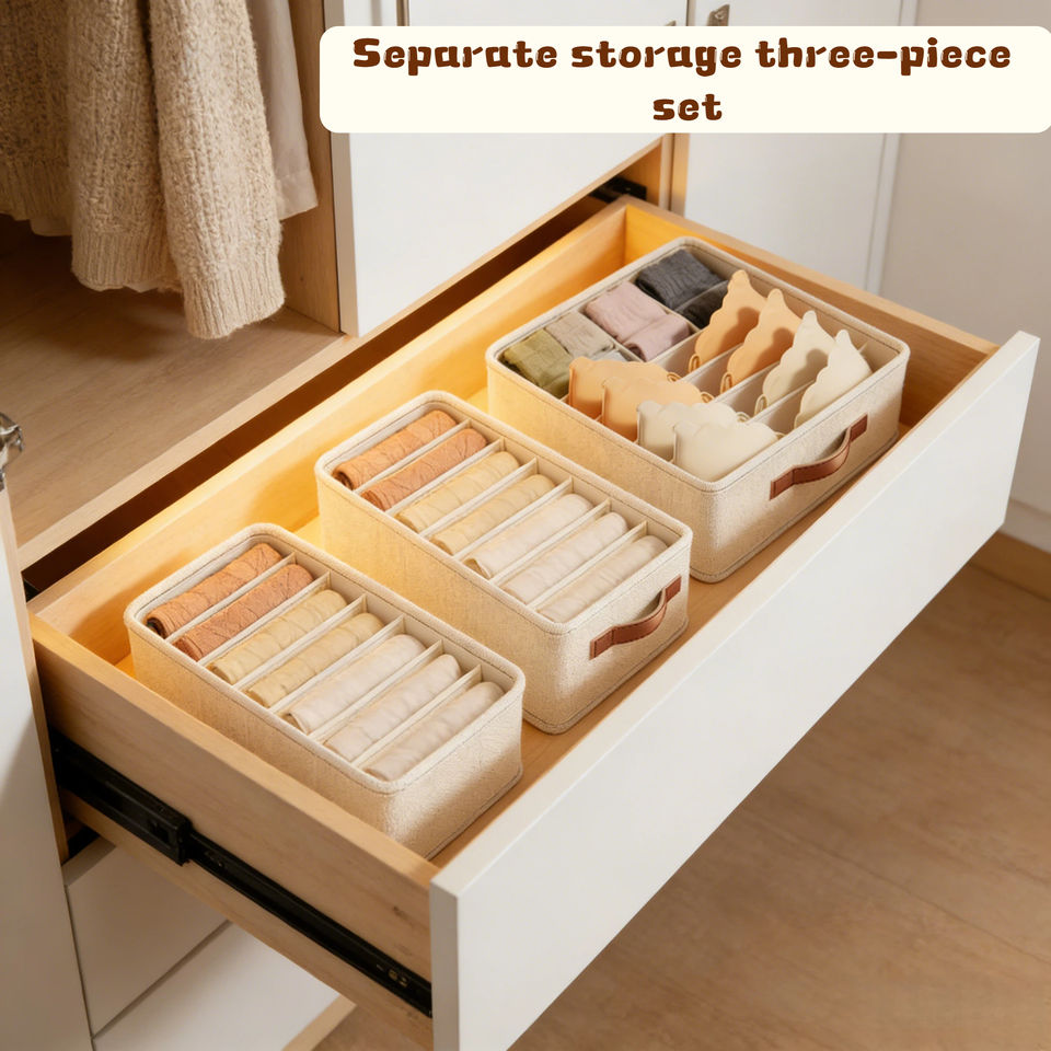 3-Pack Fabric Drawer Organizer Set – Divided Closet Storage Boxes for Socks, Underwear & Bras