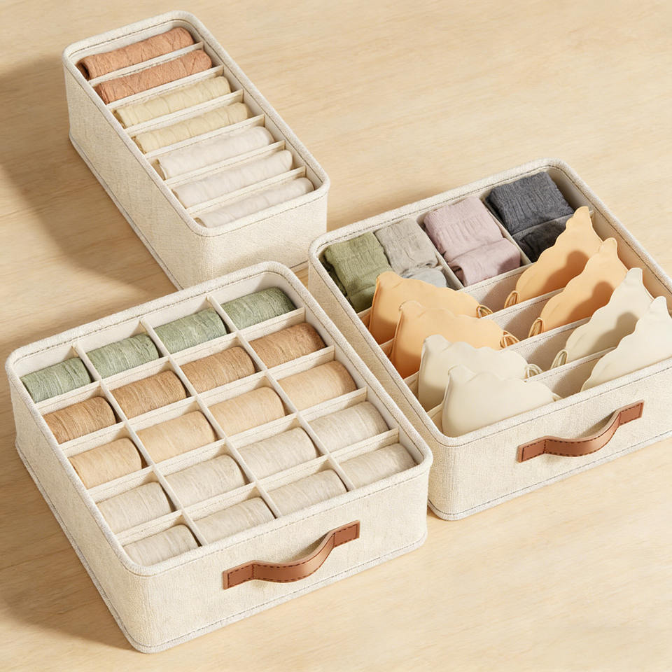 3-Pack Fabric Drawer Organizer Set – Divided Closet Storage Boxes for Socks, Underwear & Bras