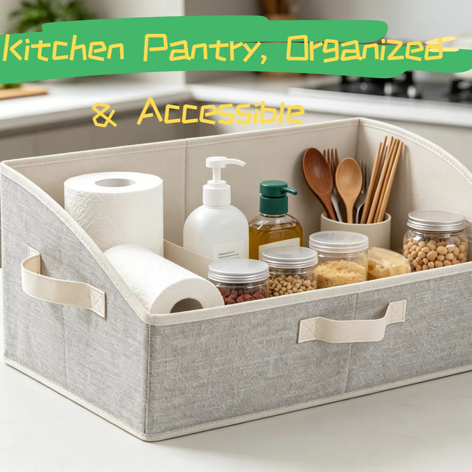 Trapezoid Fabric Storage Bin with Handles | Arc Opening Pantry Organizer