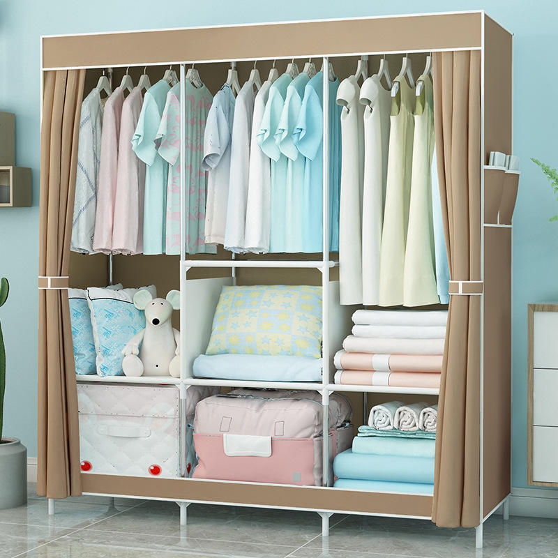 Foldable DIY Metal Multi Compartment Non-Woven Cloth Wardrobe - Portable Clothes Storage