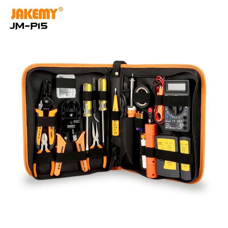 JAKEMY 17-Piece Professional Computer Networking Toolkit - CE Certified OEM Hand Tool Set for PC & Network Maintenance