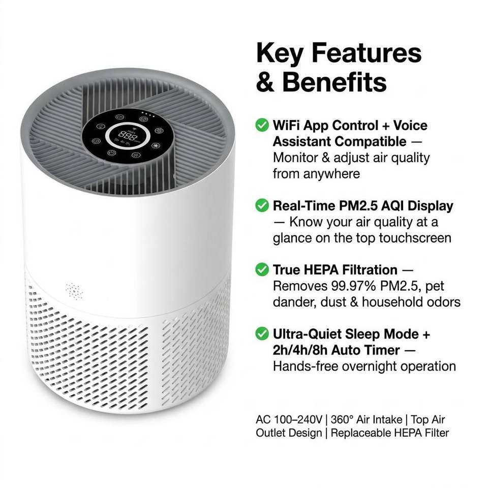 Portable Electric Desktop Air Purifier - Plastic, Static Type for Home & Car