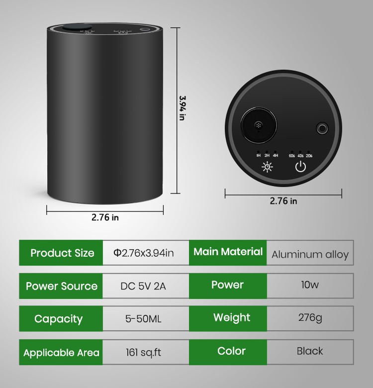 Type-C Rechargeable Mini Car Diffuser 20ml Waterless Aromatherapy Essential Oil Scent Machine