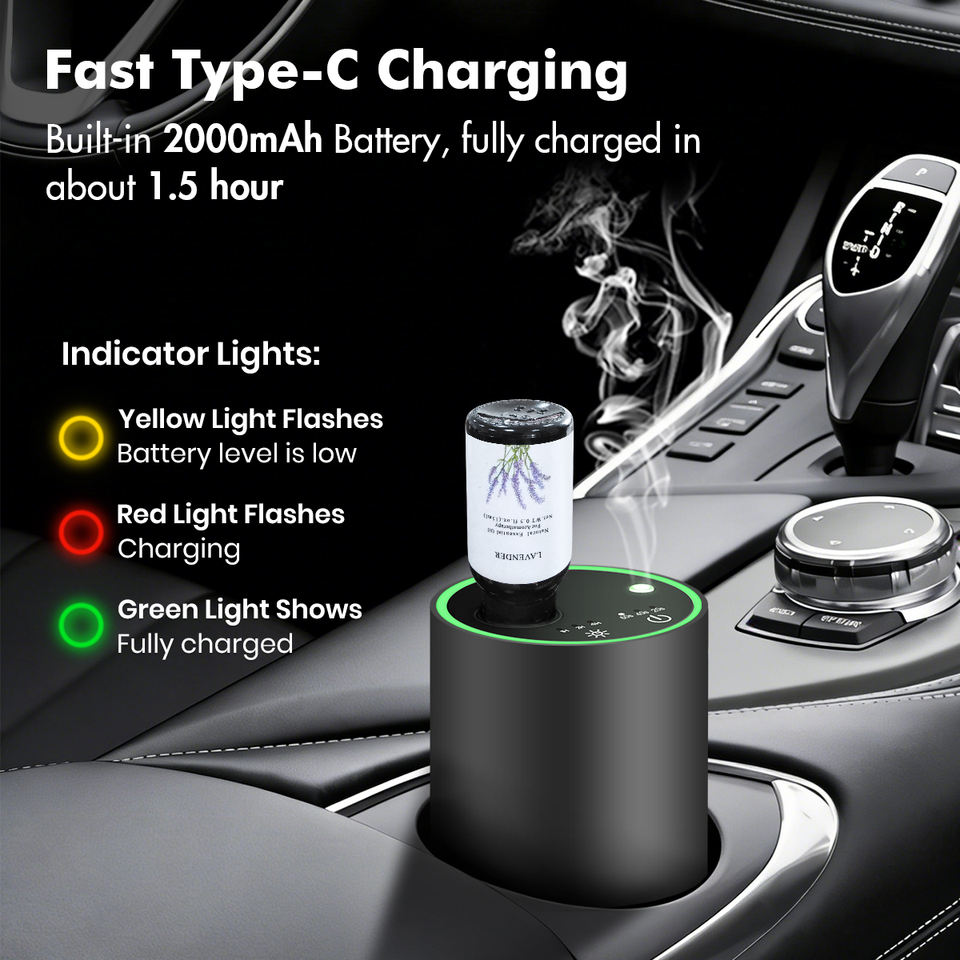 Type-C Rechargeable Mini Car Diffuser 20ml Waterless Aromatherapy Essential Oil Scent Machine