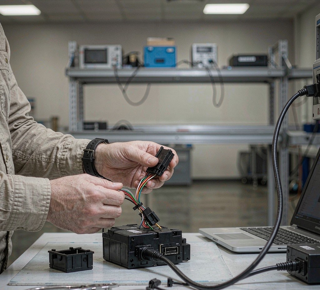 Module assembly with connector harness and programming