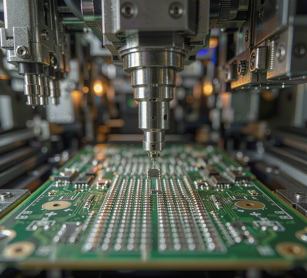 SMT placement head over a populated board