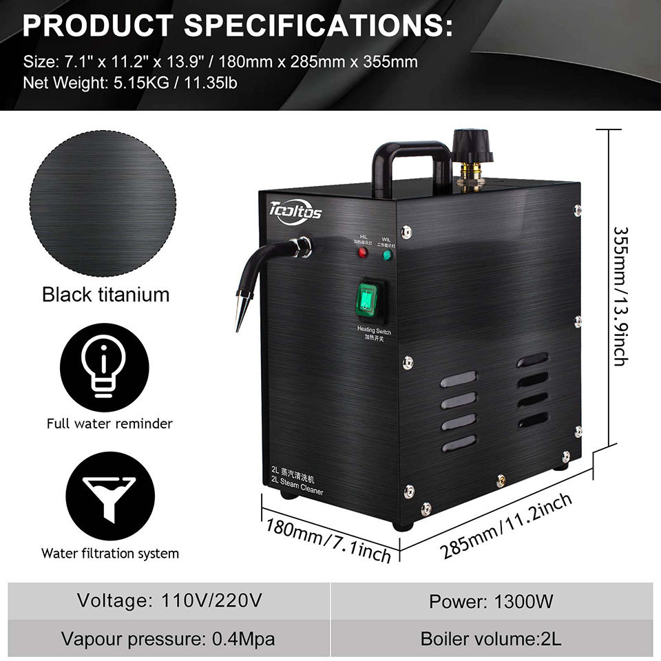 Auble 2L Industrial Jewelry Steam Cleaner 1300W 4Bar Stainless Steel Steamer for Gold Silver Rings Diamond Settings